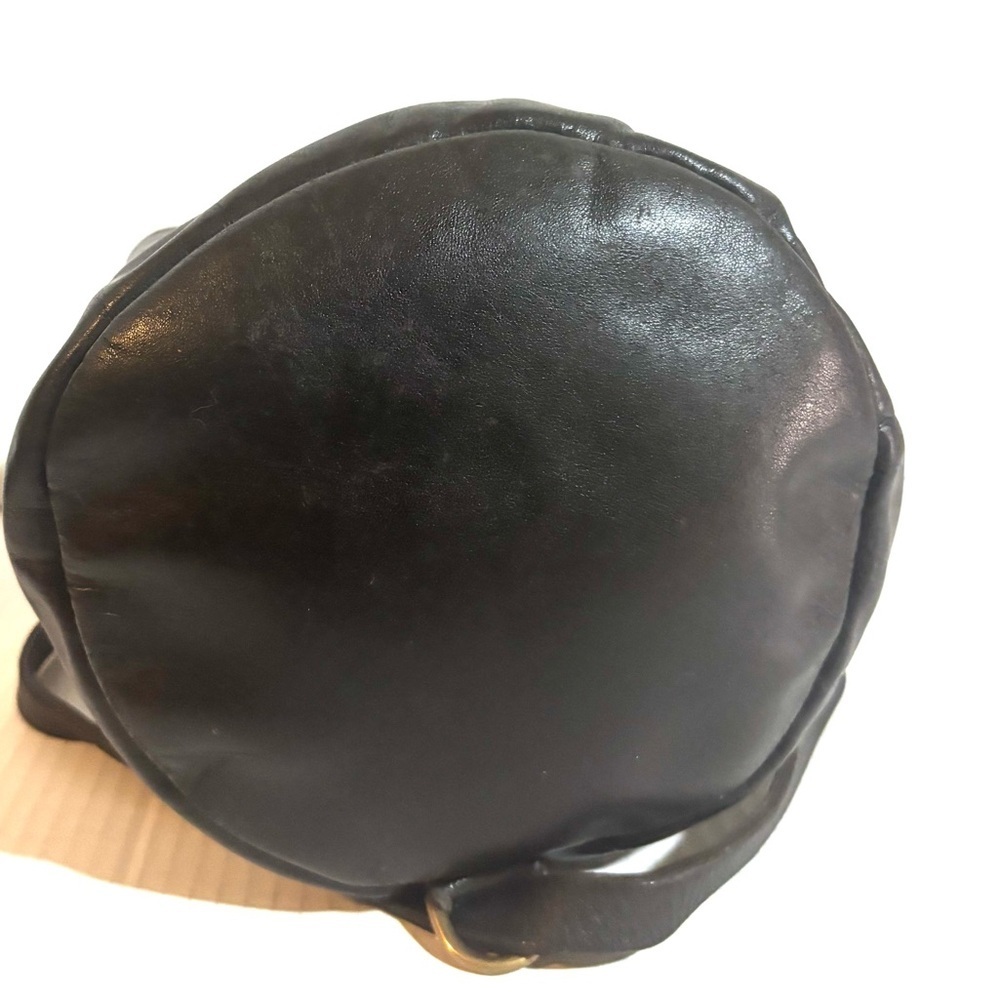Vintage unisex Black Leather Drawstring Backpack - Casual Bag - Picture 3 of 5